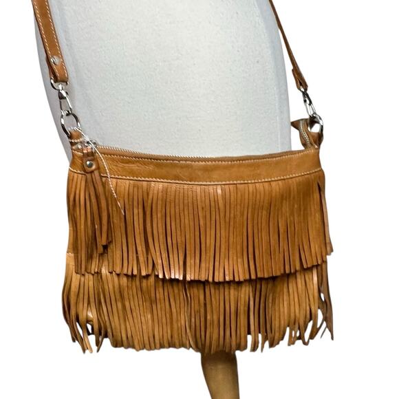 Roots Canada Crossbody Bag Tan Genuine Leather Fringe Rustic Western Boho Purse - Picture 1 of 13